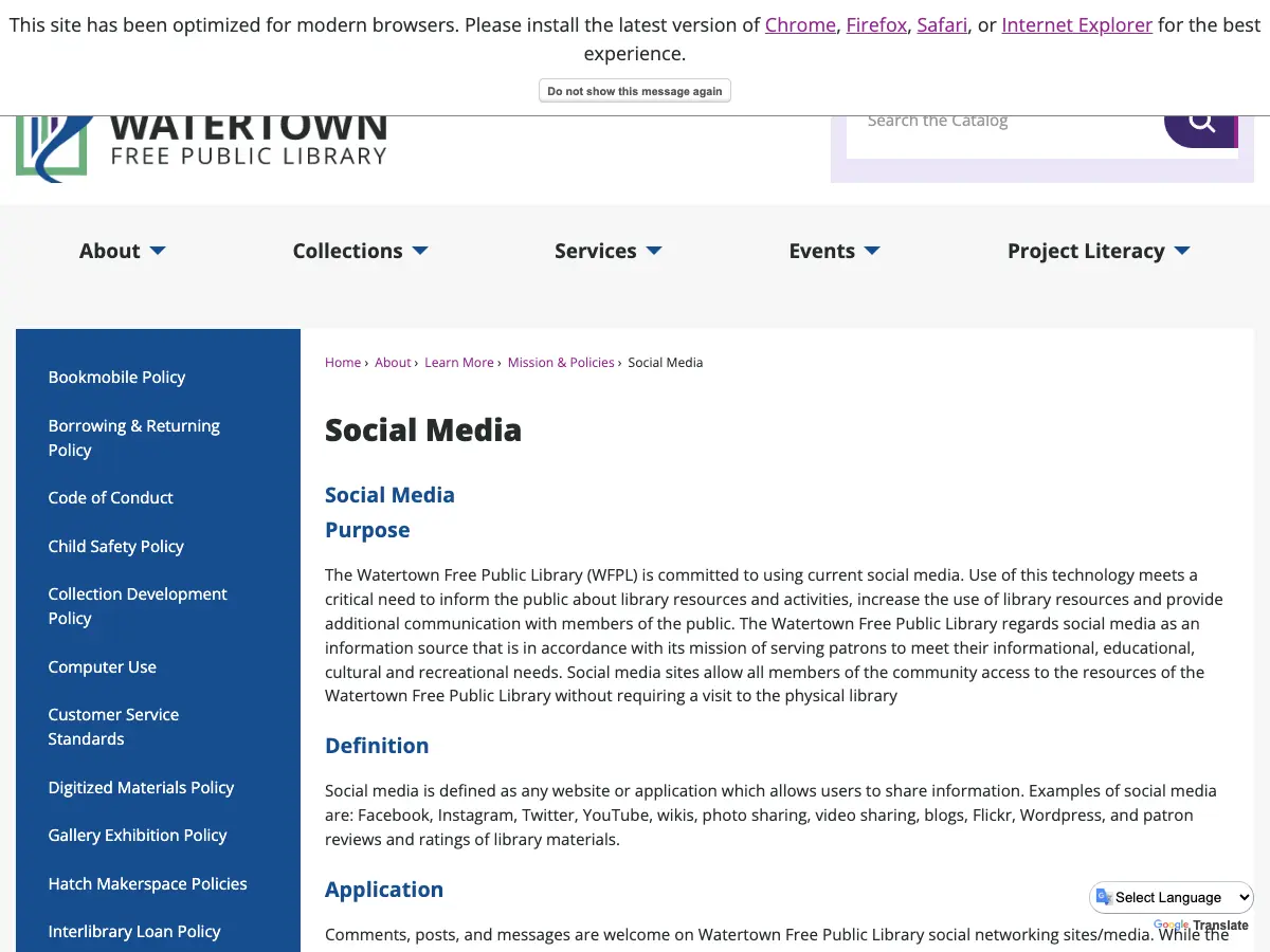 Watertown Free Public Library's website