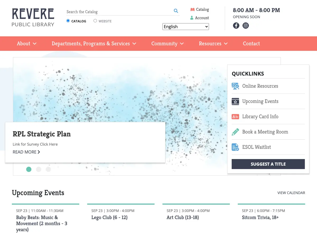 Revere Public Library's website
