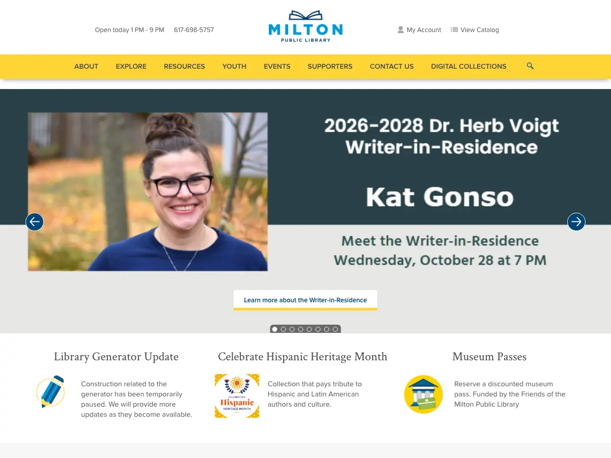 Milton Public Library's website