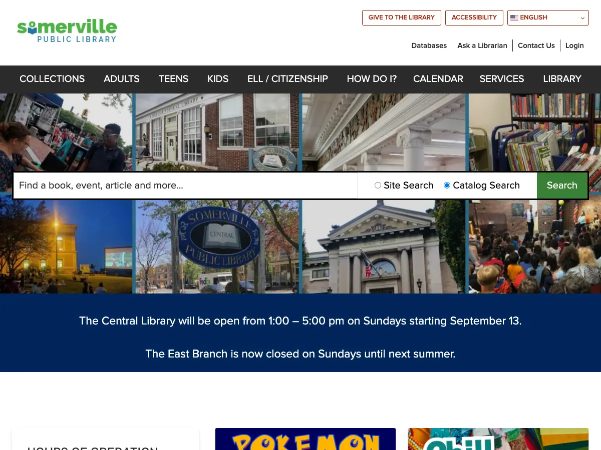 Somerville Public Library East Branch's website