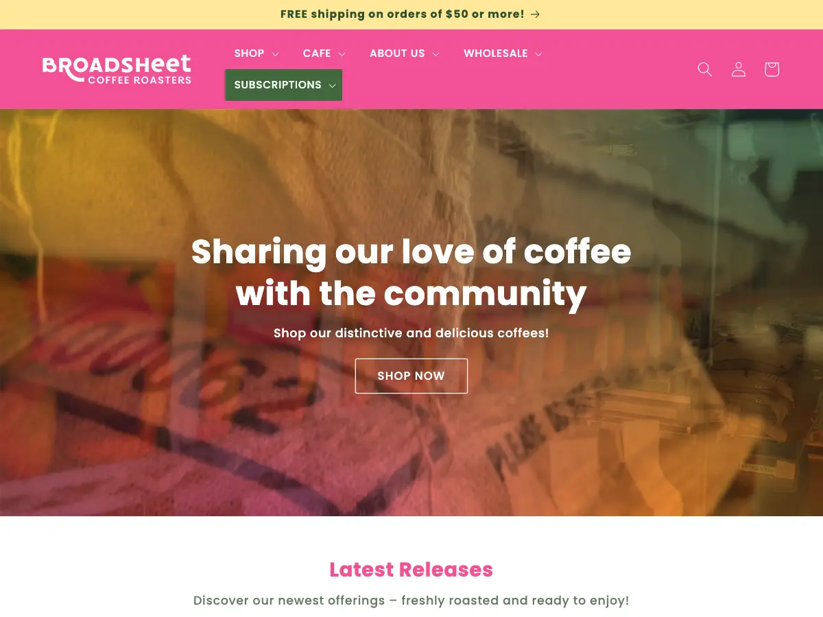 Broadsheet Coffee Roasters's website