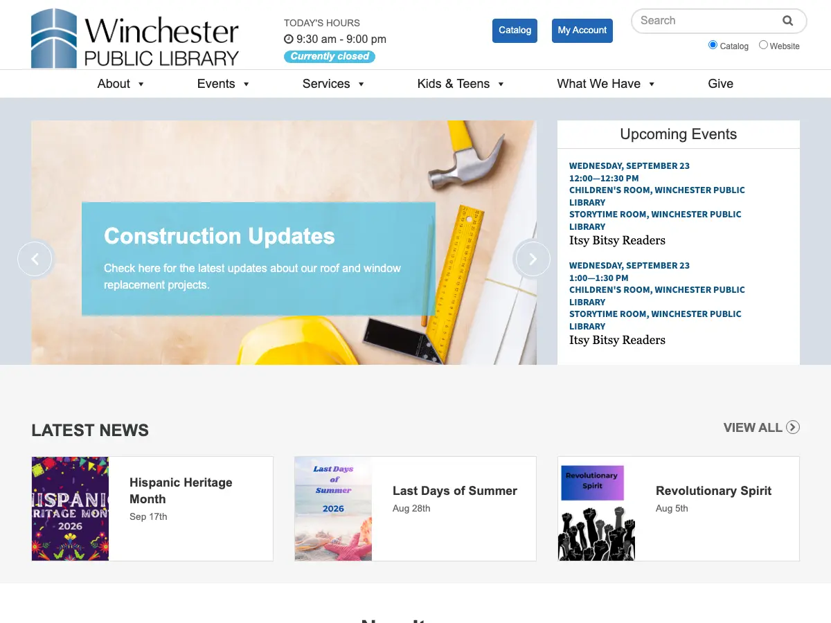 Winchester Public Library's website