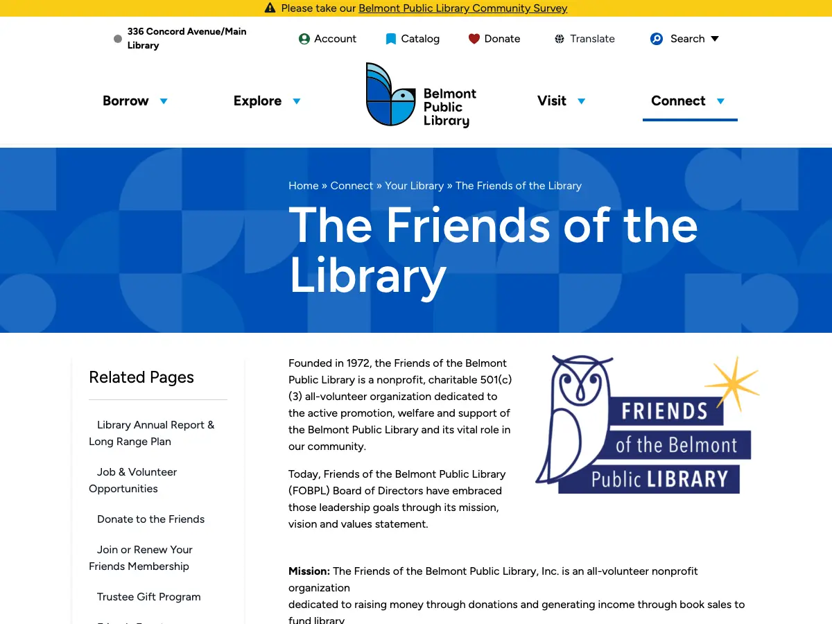 Belmont Public Library's website