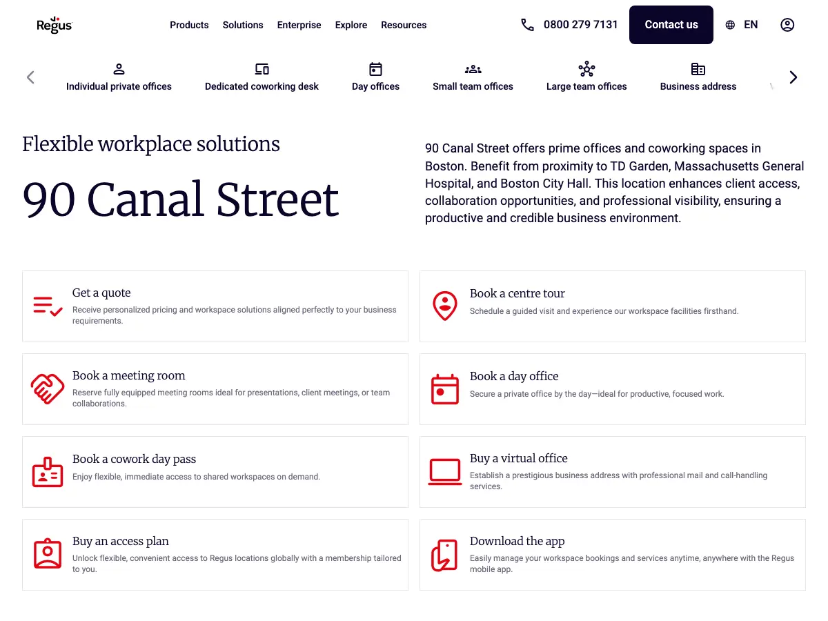 Regus - Boston - Canal Street-North Station's website