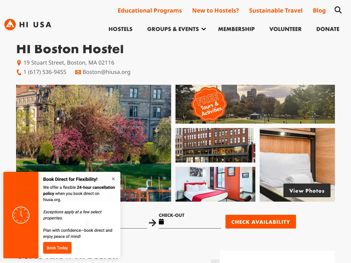 Hostelling International's website