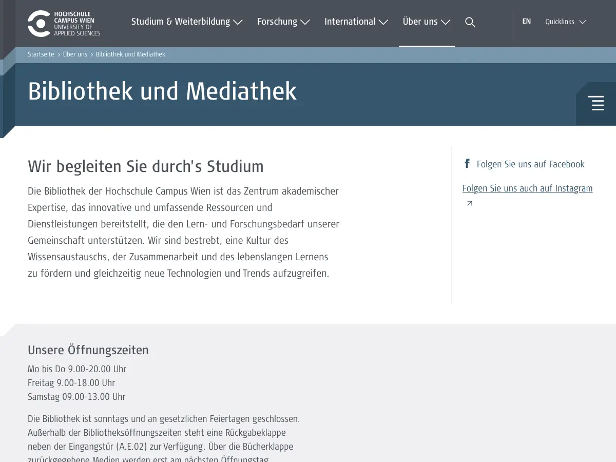 Bibliothek Hochschule Campus Wien's website