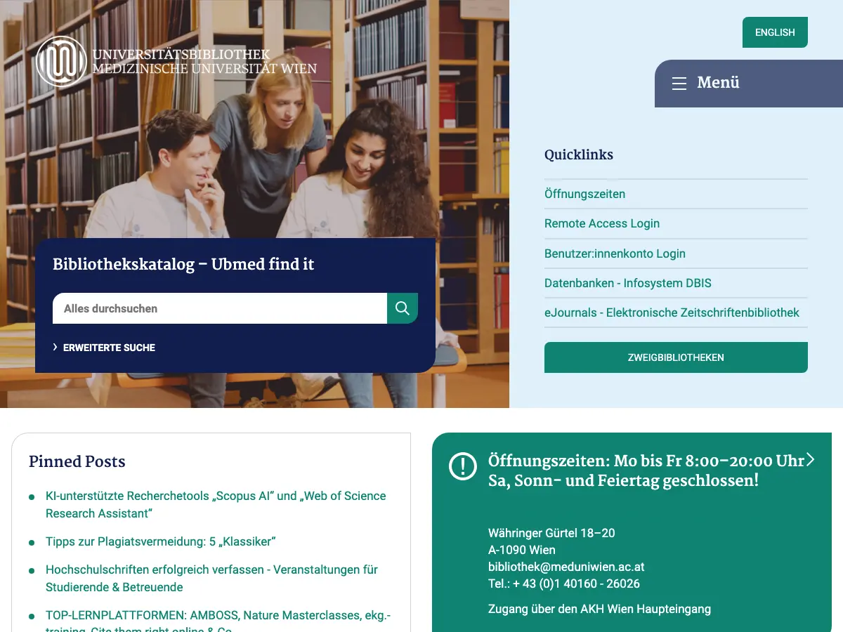 Universitätsbibliothek der Medizinischen Universität Wien's website