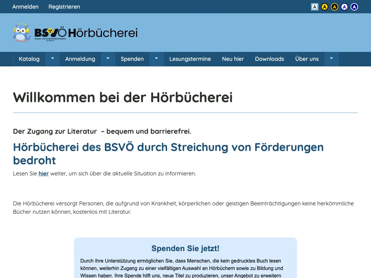 Hörbücherei des BSVÖ's website