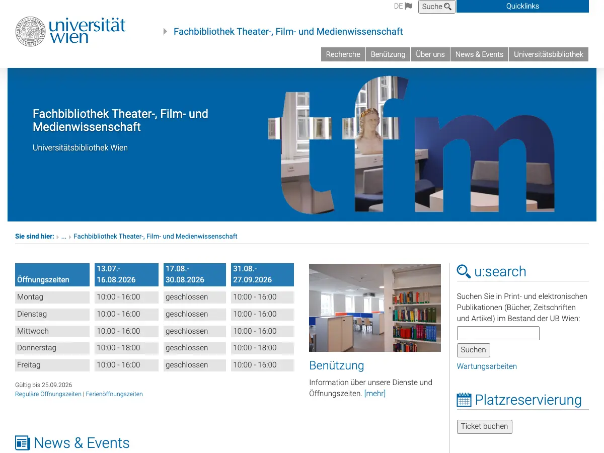 TFM Bibliothek's website
