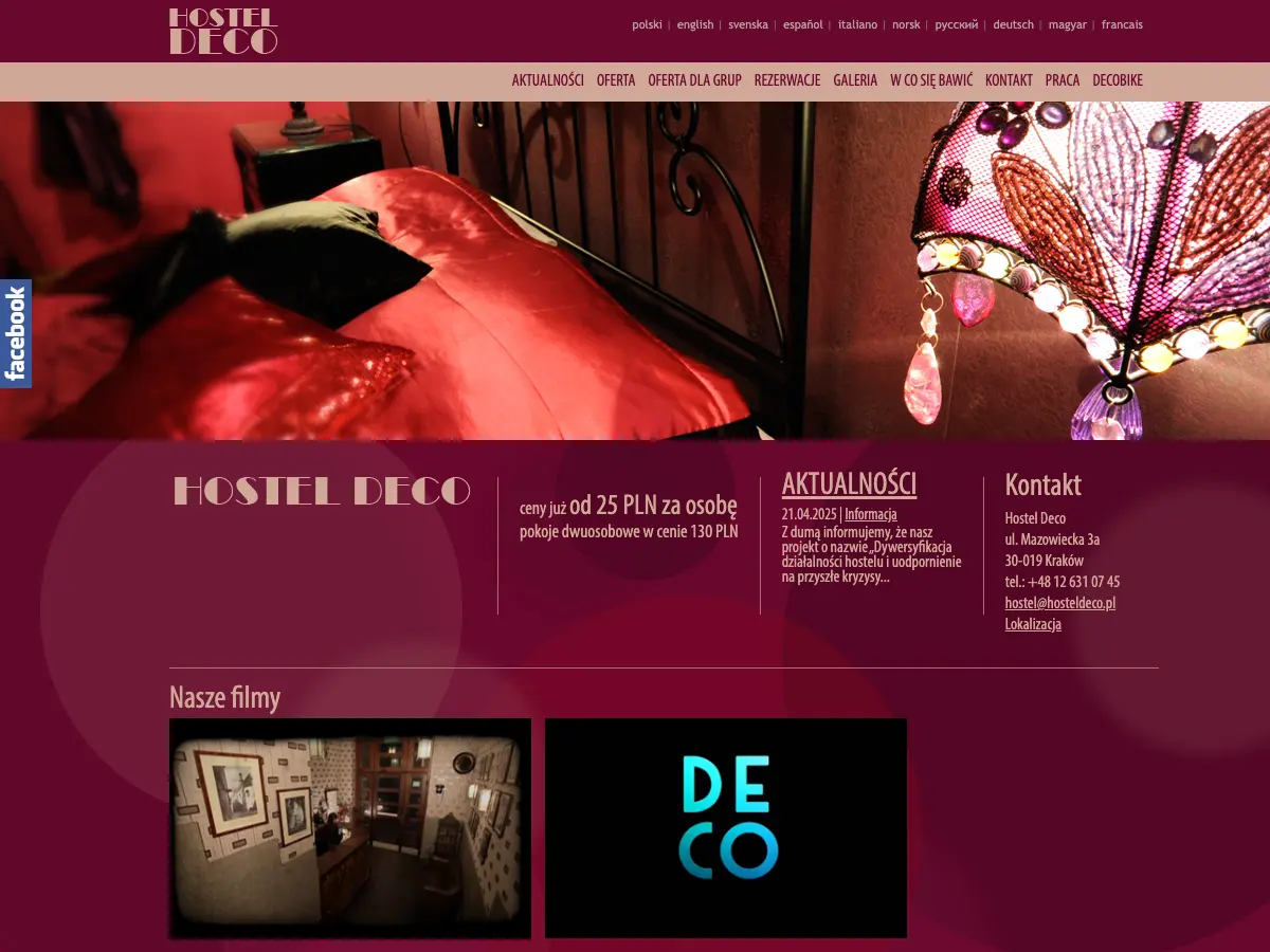 Hostel Deco's website
