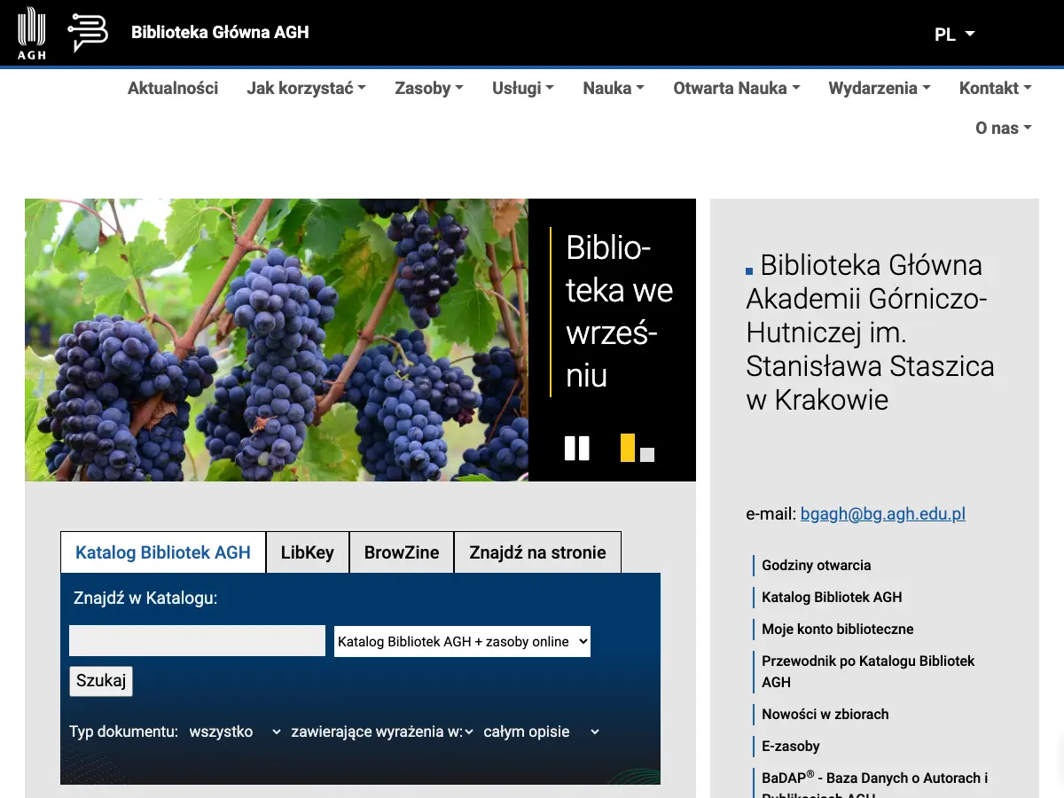 Biblioteka Główna AGH w Krakowie's website