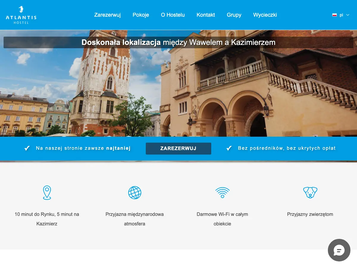 Atlantis Hostel's website