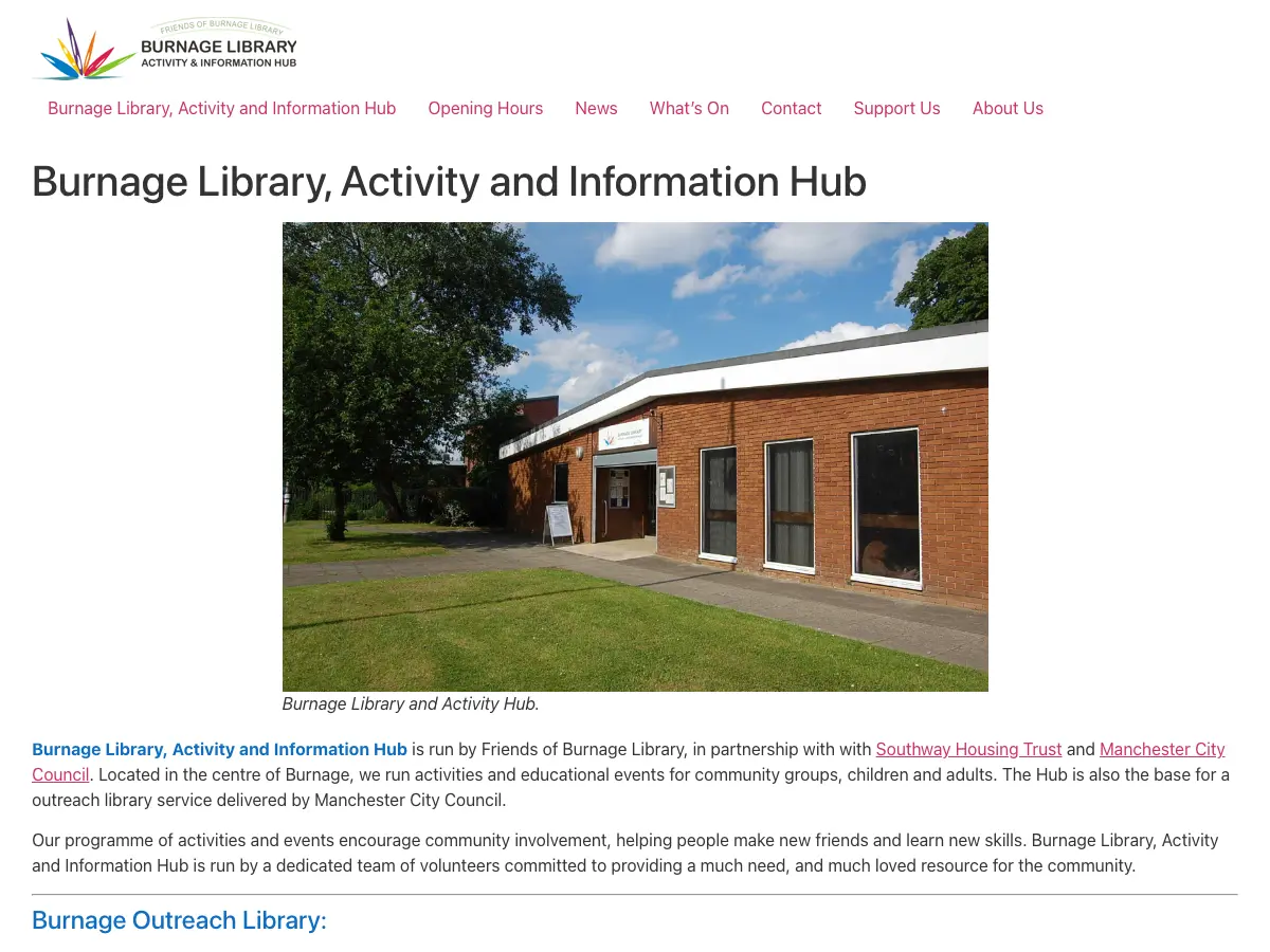 Burnage Library, Activity and Information Hub's website