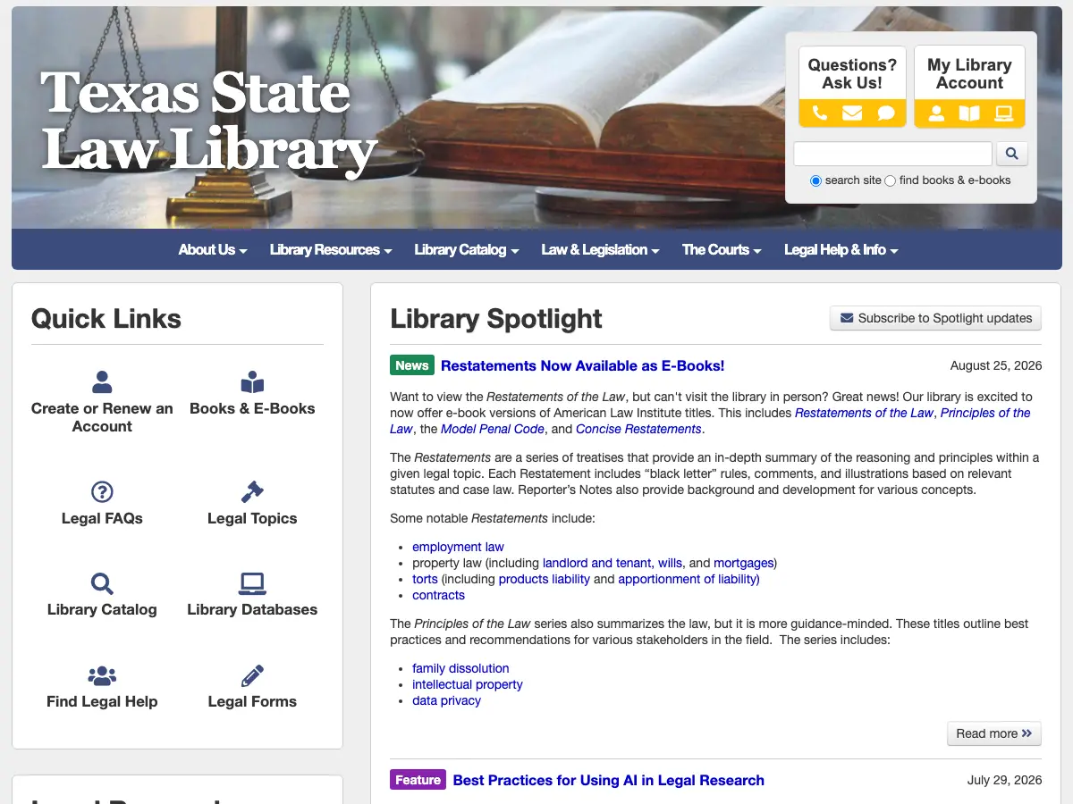 Texas State Law Library's website