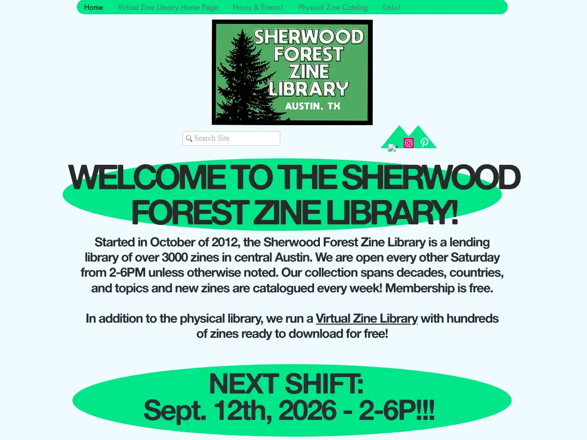 Sherwood Forest Zine Library's website