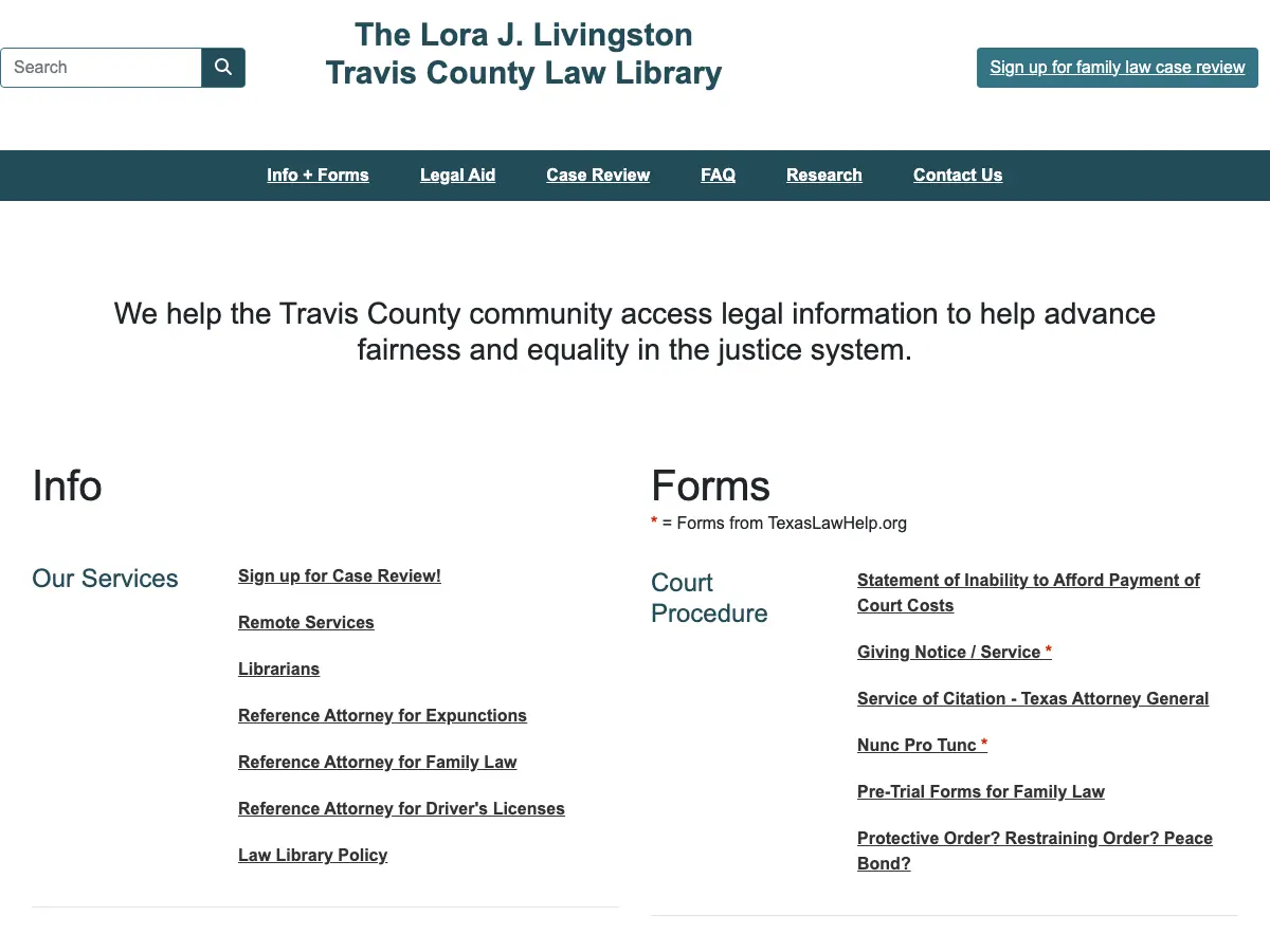 Travis County Law Library's website