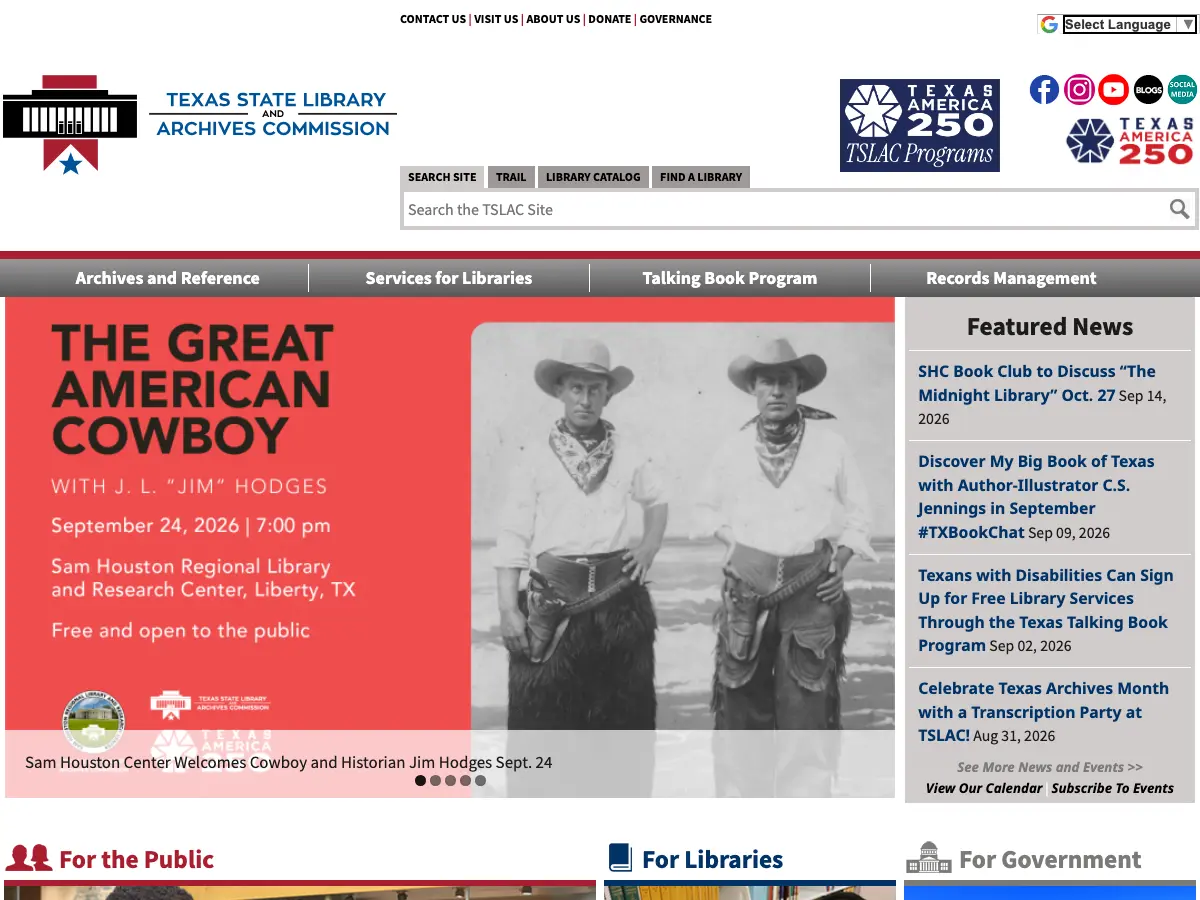 Texas State Library and Archives Commission's website