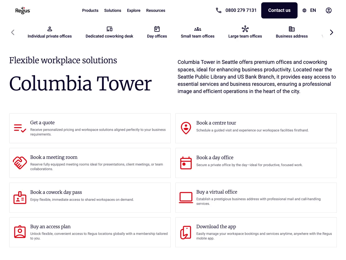 Regus - Seattle - Columbia Center's website
