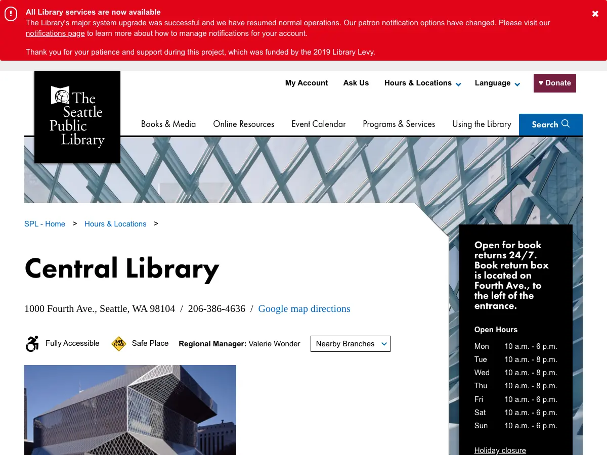 The Seattle Public Library - Central Library's website