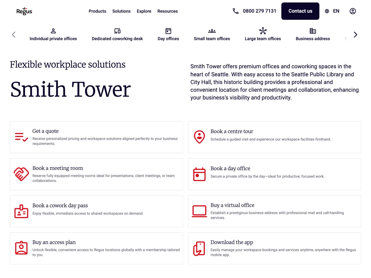 Regus - Seattle - Smith Tower's website