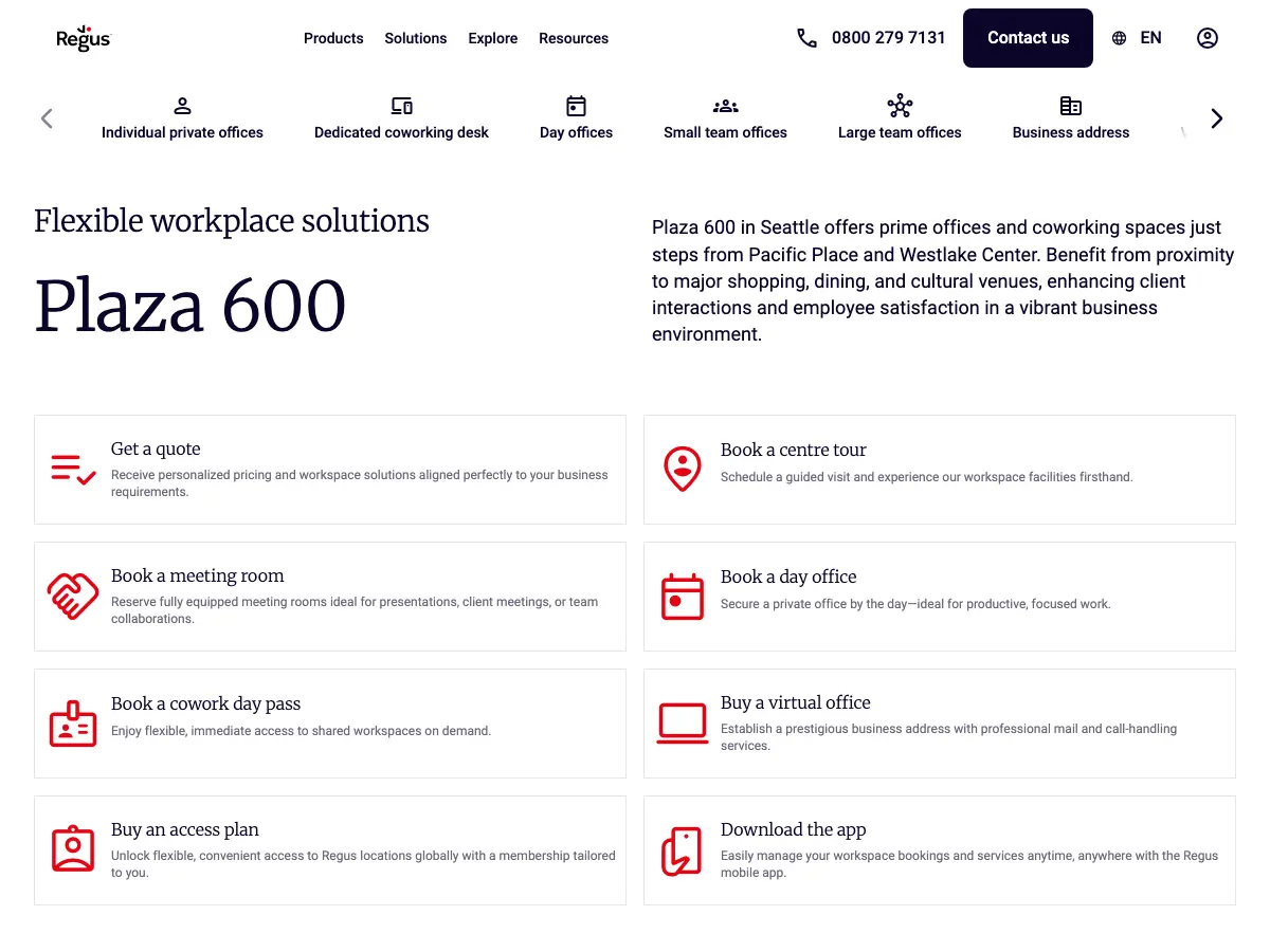 Regus - Seattle - Plaza 600's website