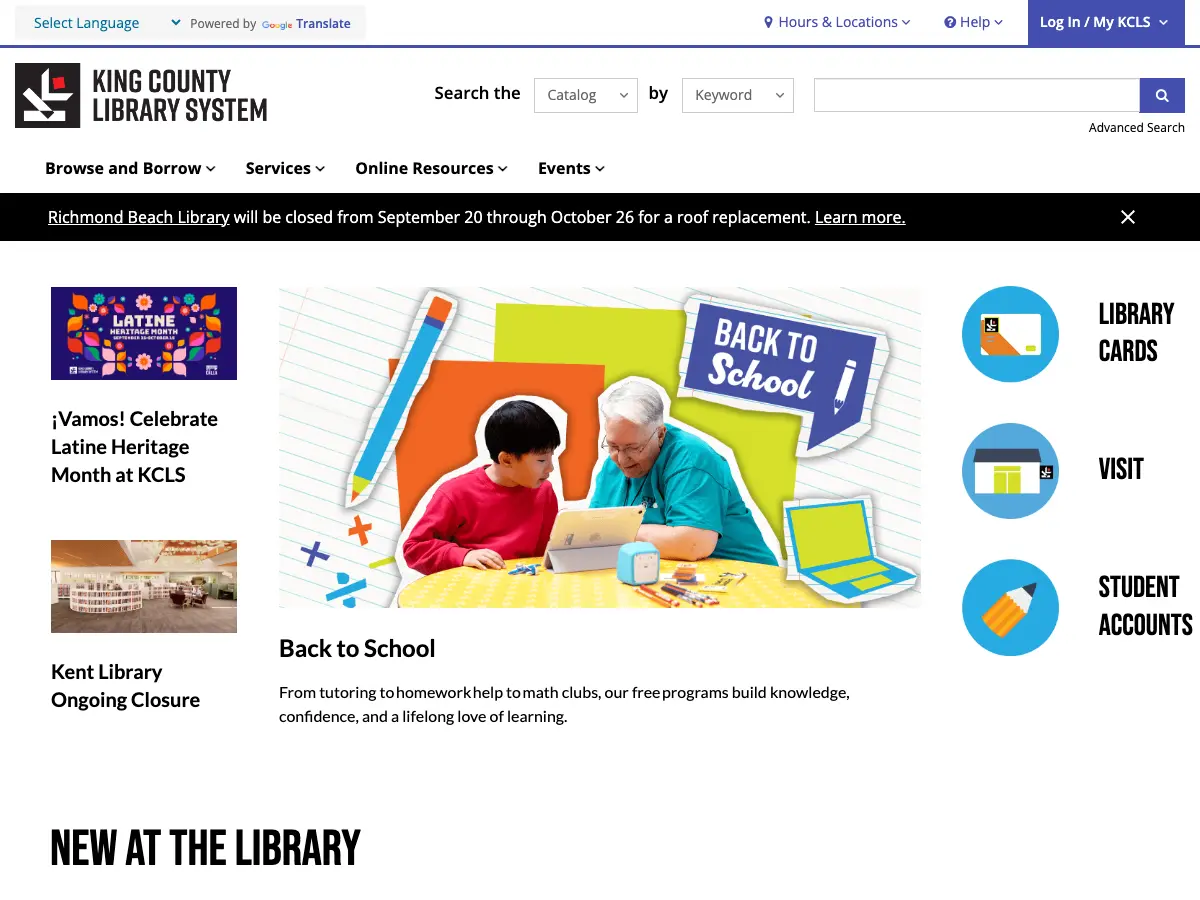 White Center Library's website