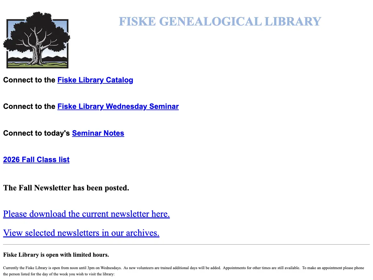 Fiske Genealogy Library's website