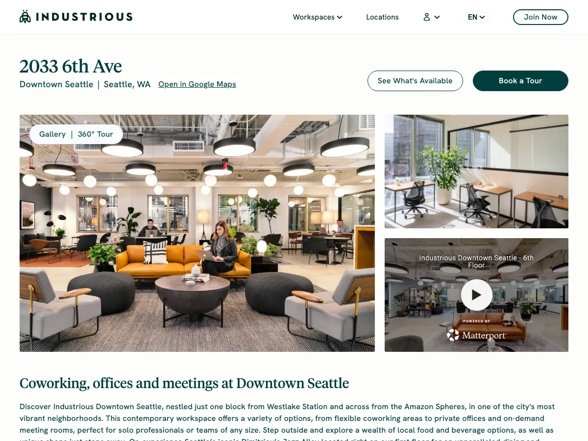 Industrious - Office Space's website