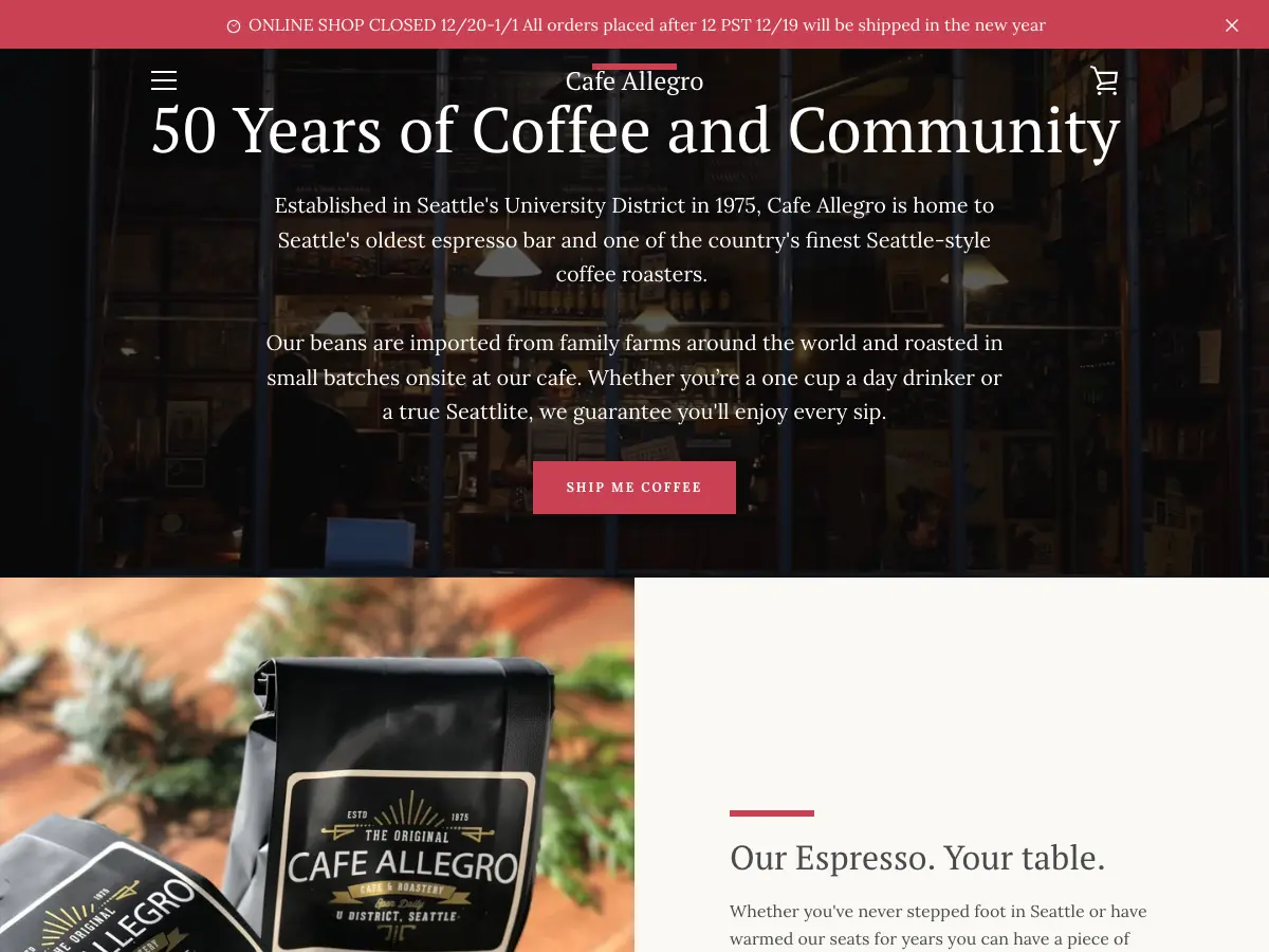 Cafe Allegro's website