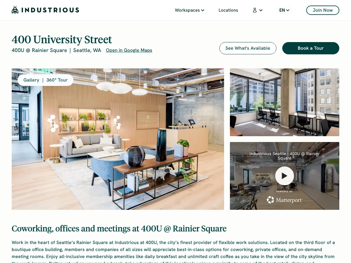 Industrious - Office Space's website
