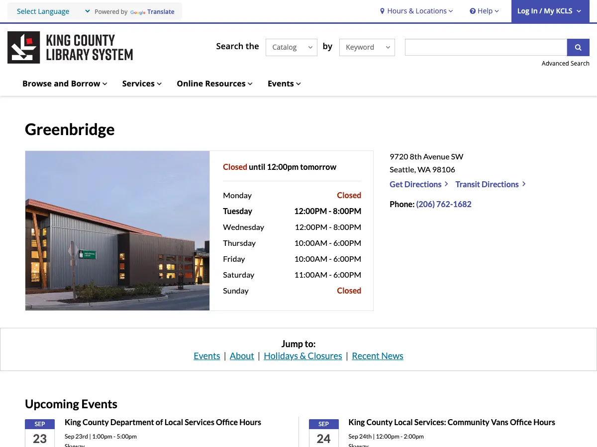 Greenbridge Library's website