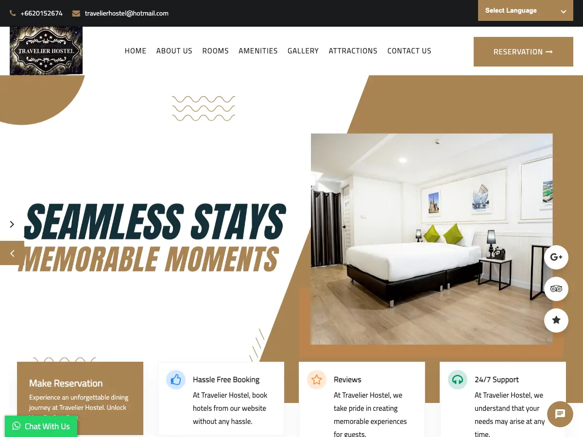 Travelier Hostel's website
