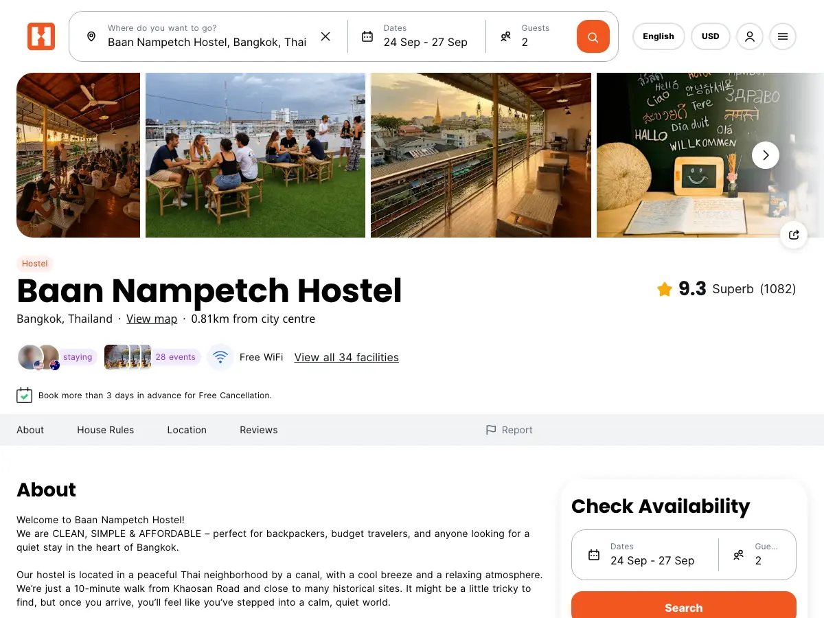 Baan Nampetch Hostel's website