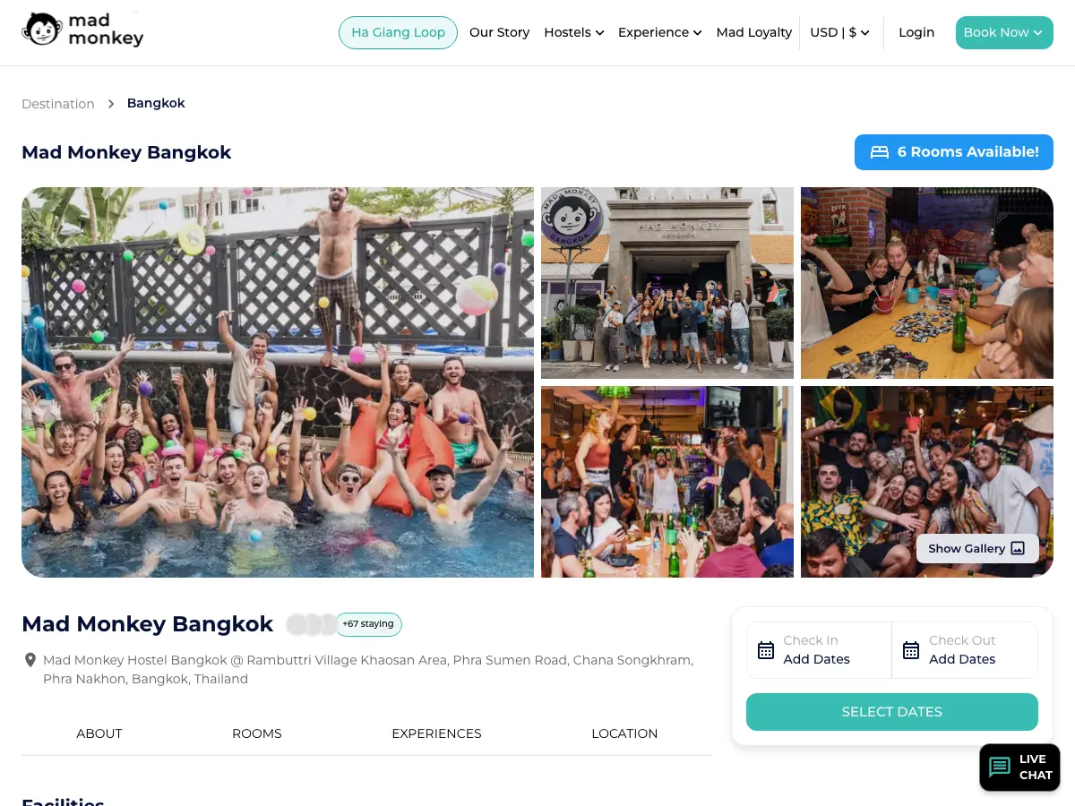 Mad Monkey Bangkok's website