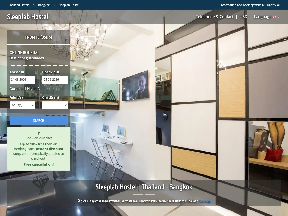 Sleeplab Hostel's website