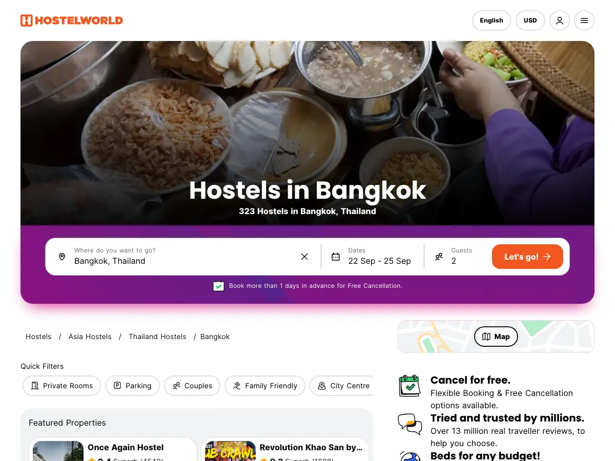 Pridi Hostel Bangkok's website