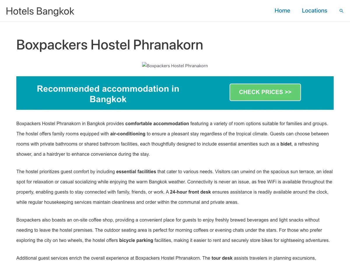 Boxpackers PHRANAKHON Hostel's website