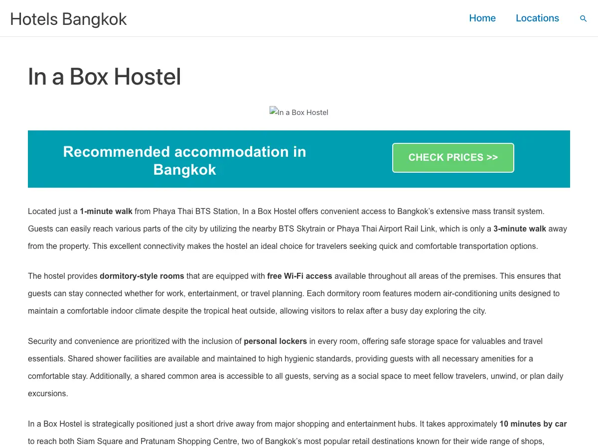 In A Box Hostel's website