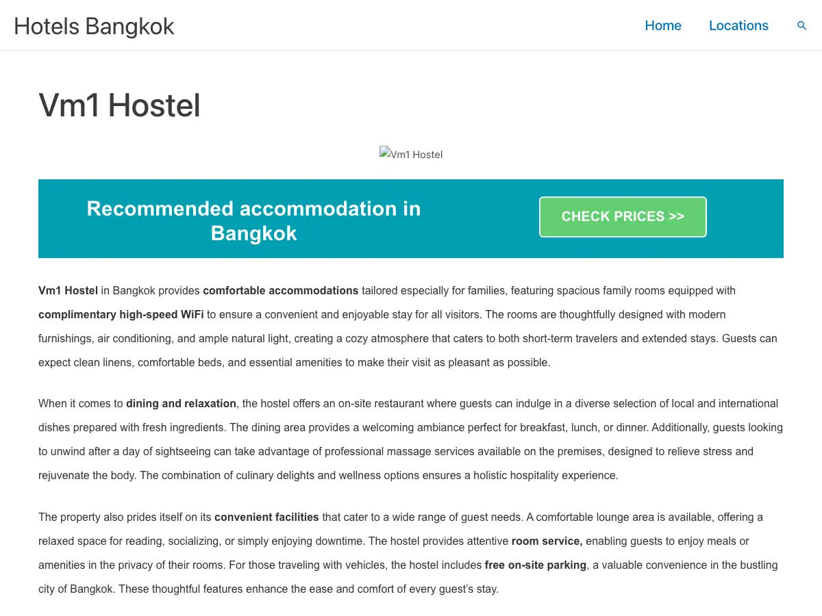 VM1 Hostel's website