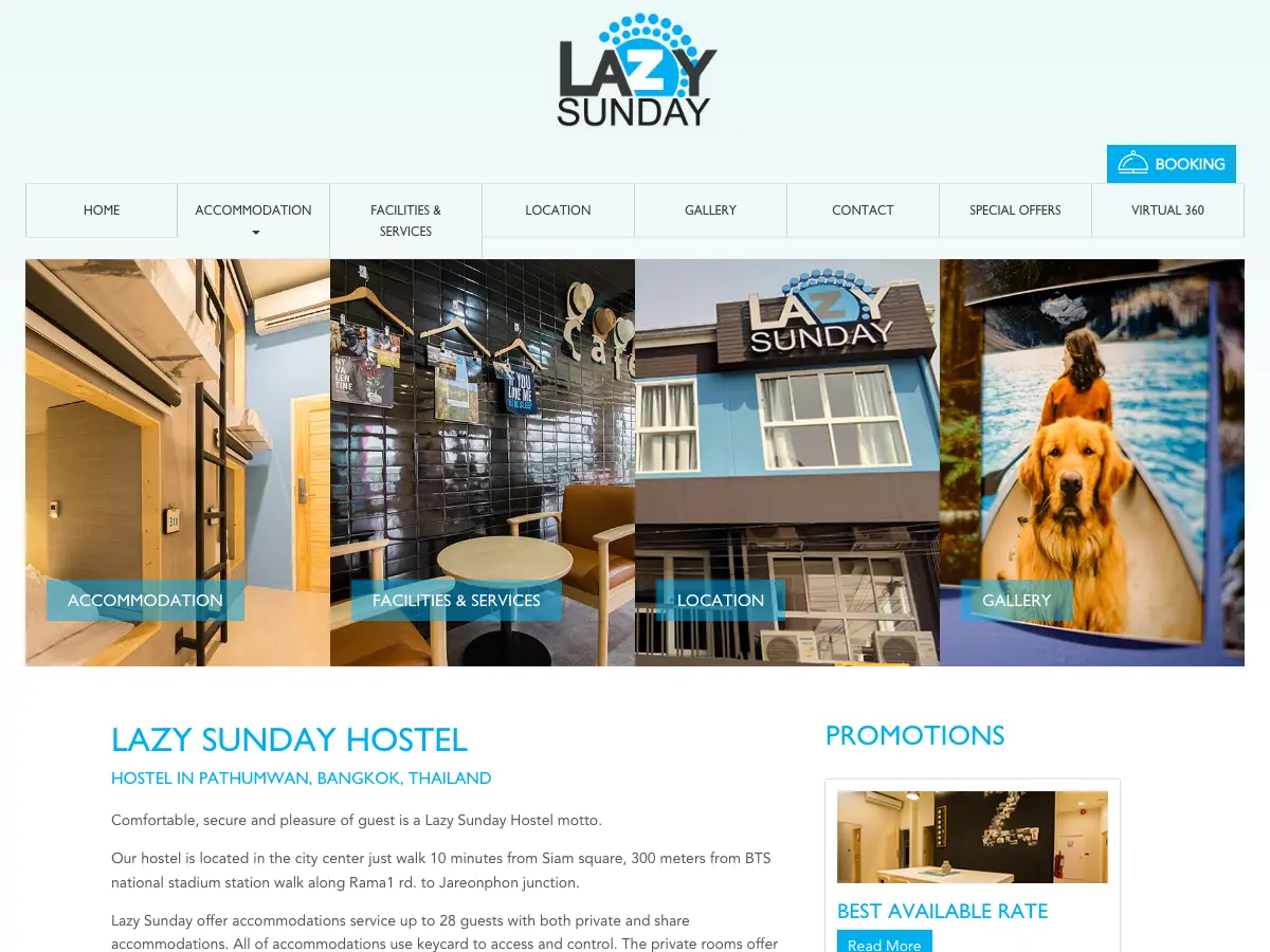Lazy Sunday Hostel's website