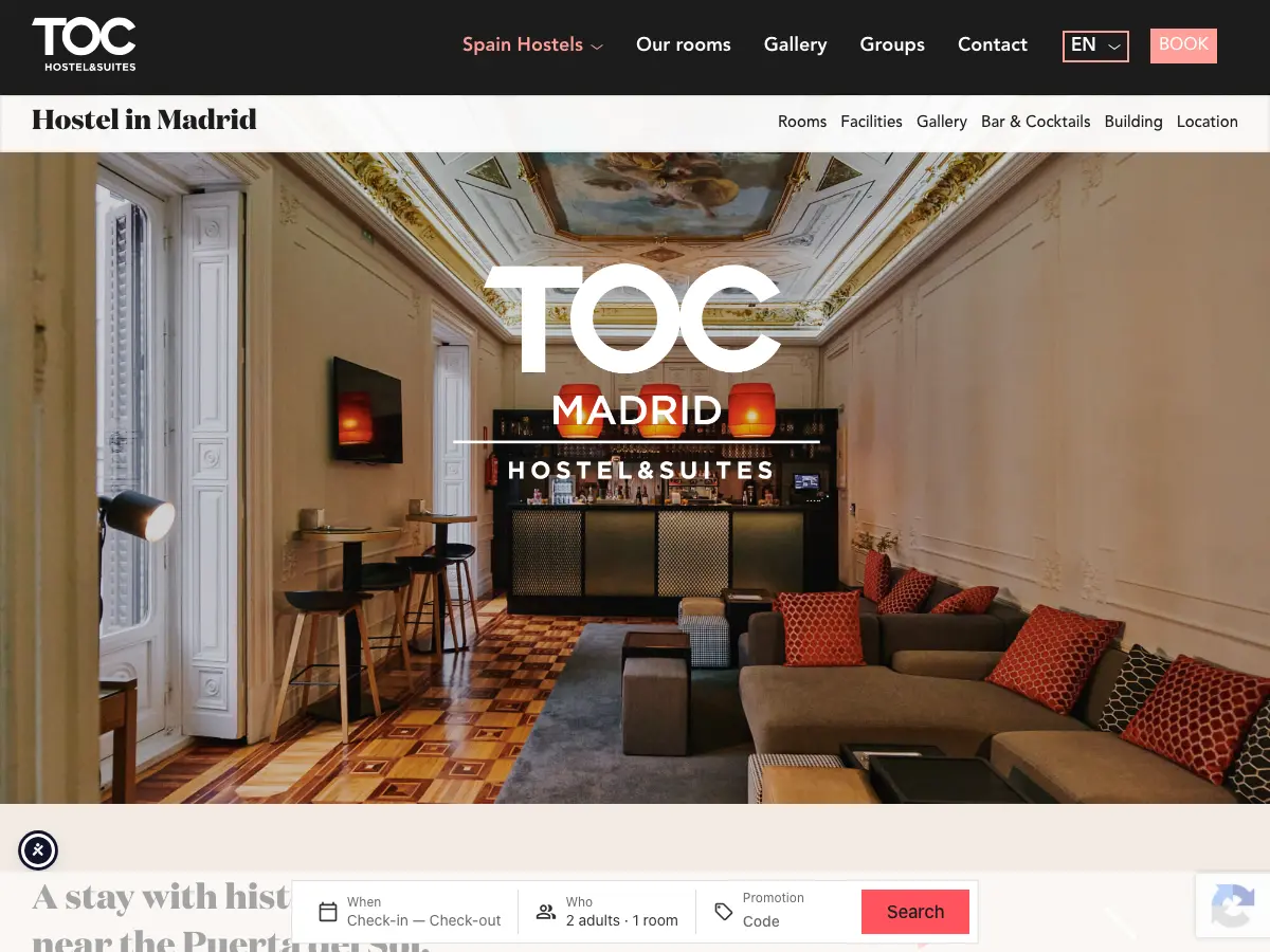 TOC Hostel Madrid's website
