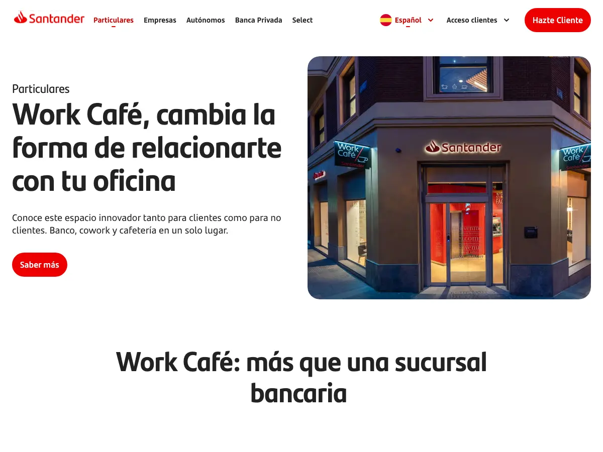 Santander Work Café's website