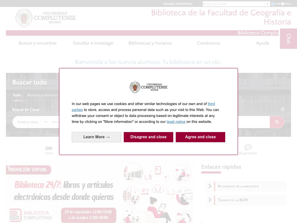Biblioteca de Geografía e Historia's website