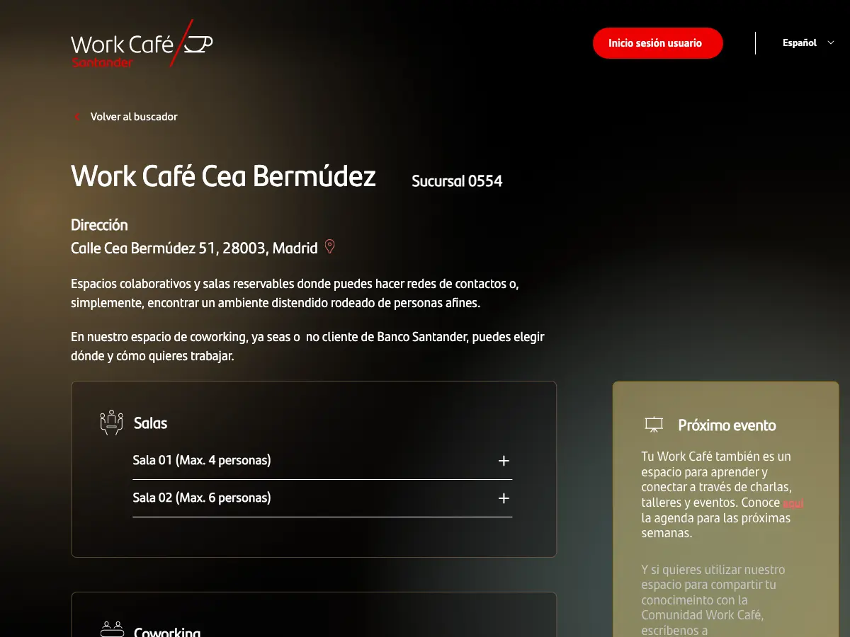 Work Café Banco Santander's website