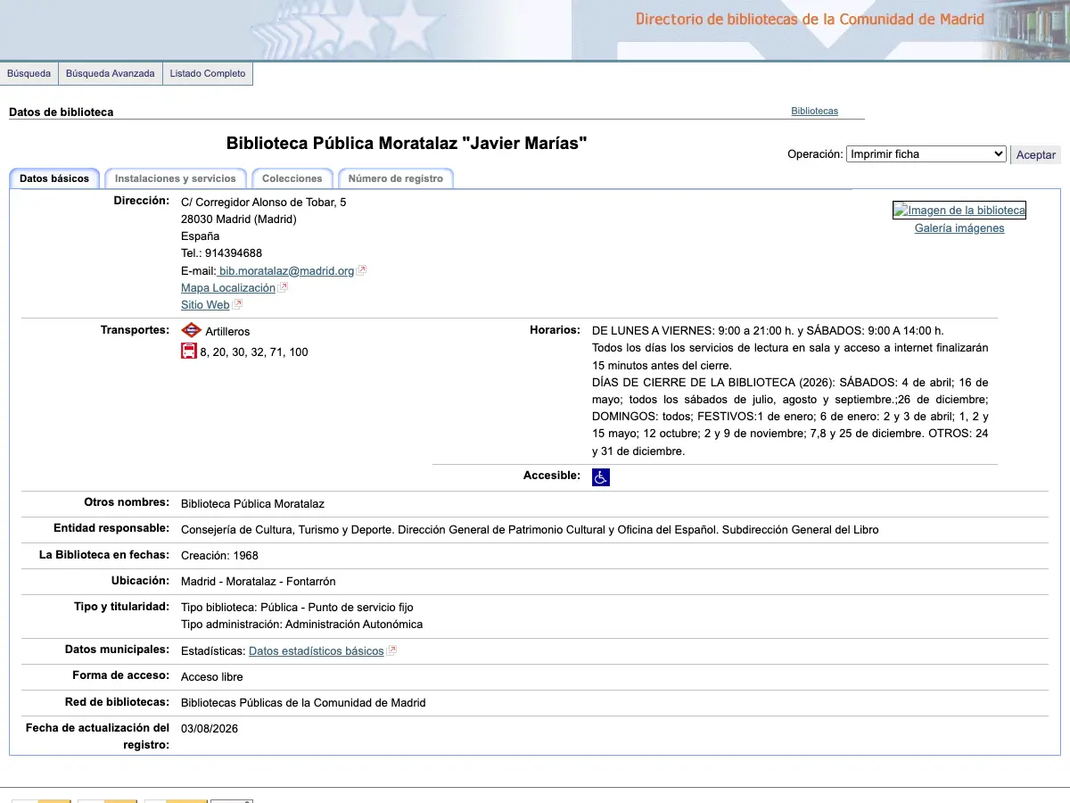 Biblioteca Pública Moratalaz's website