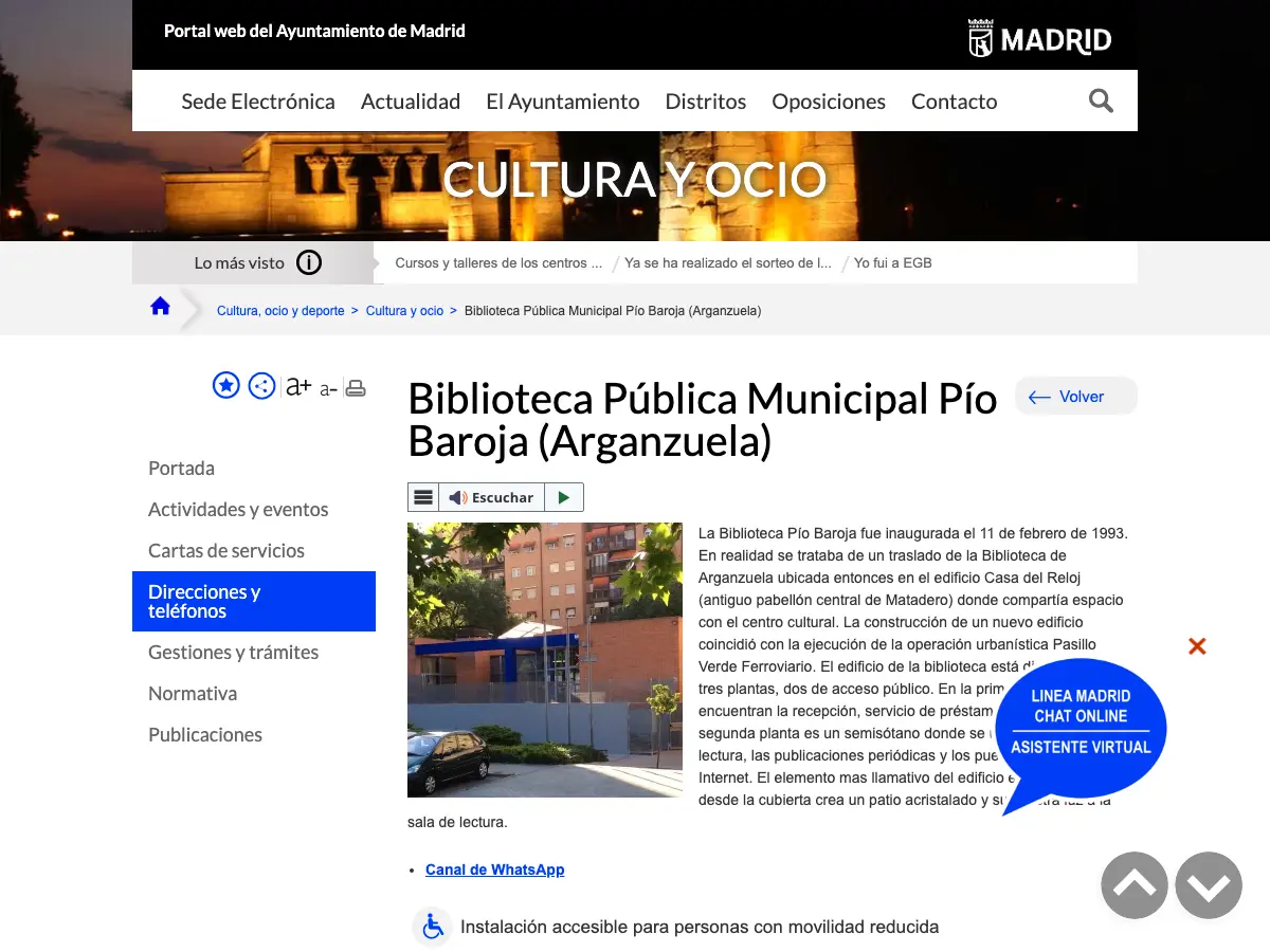 Municipal Public Library Pío Baroja's website