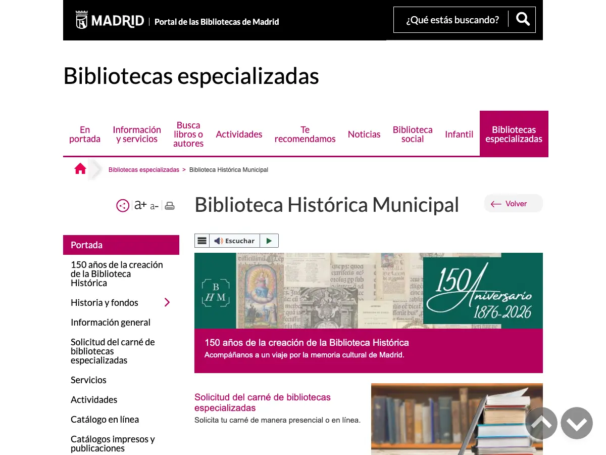 Biblioteca Histórica Municipal de Madrid's website