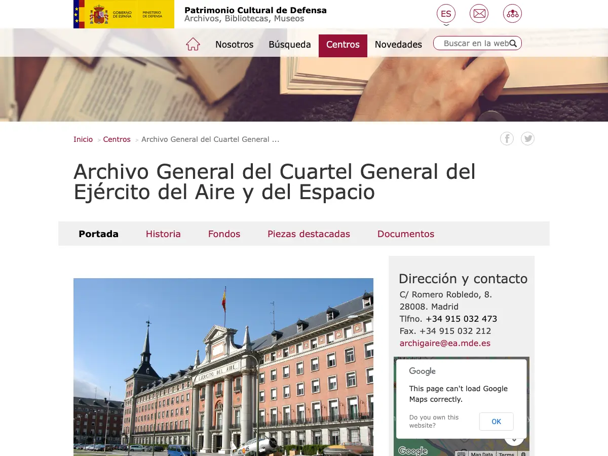 Archivo General del Cuartel General del Ejército del Aire y del Espacio's website