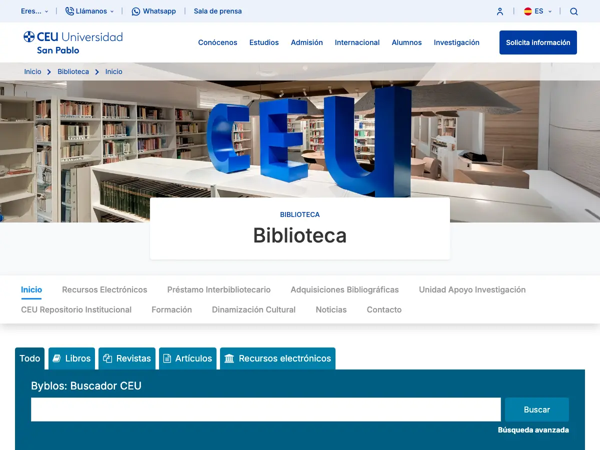 Biblioteca Central, Universidad San Pablo-CEU's website
