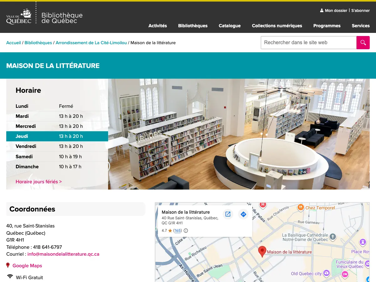 Maison de la littérature's website